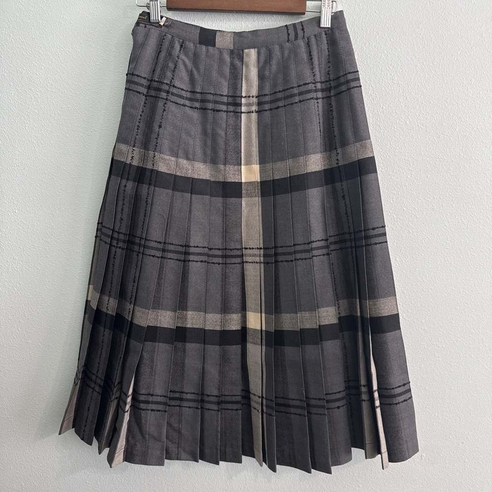 Vintage 60's Highland Queen Virgin Wool Gray Plaid Reversible skirt Women 10